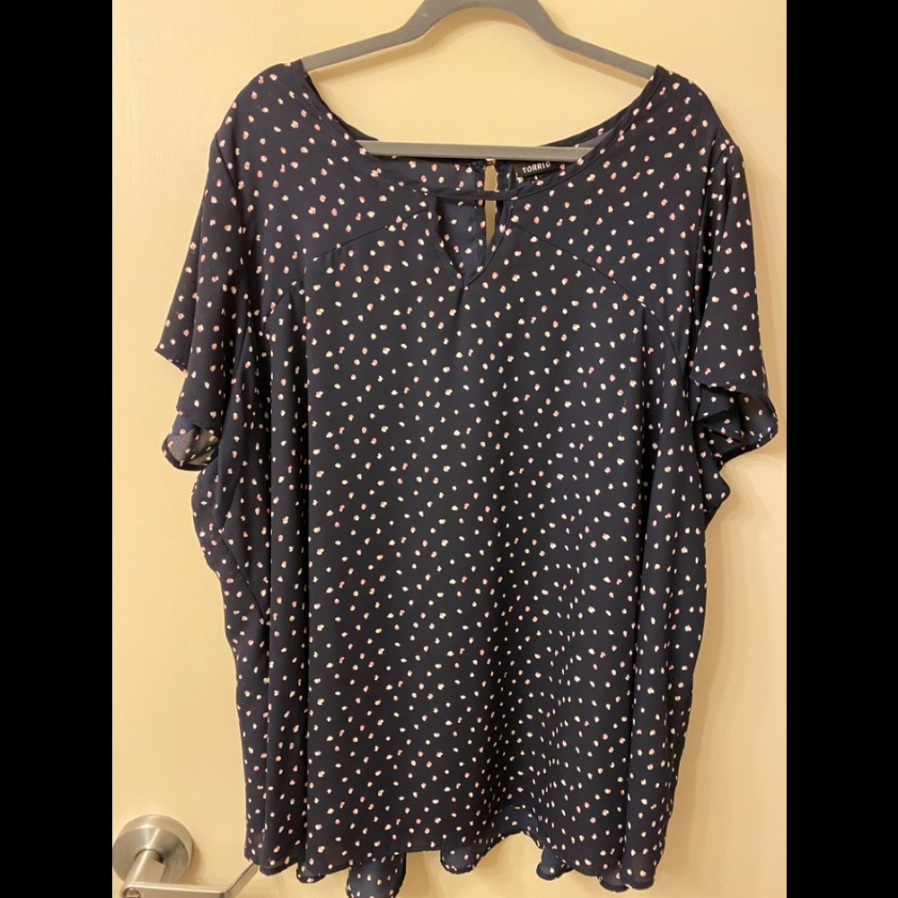Flowy navy blouse from Torrid.